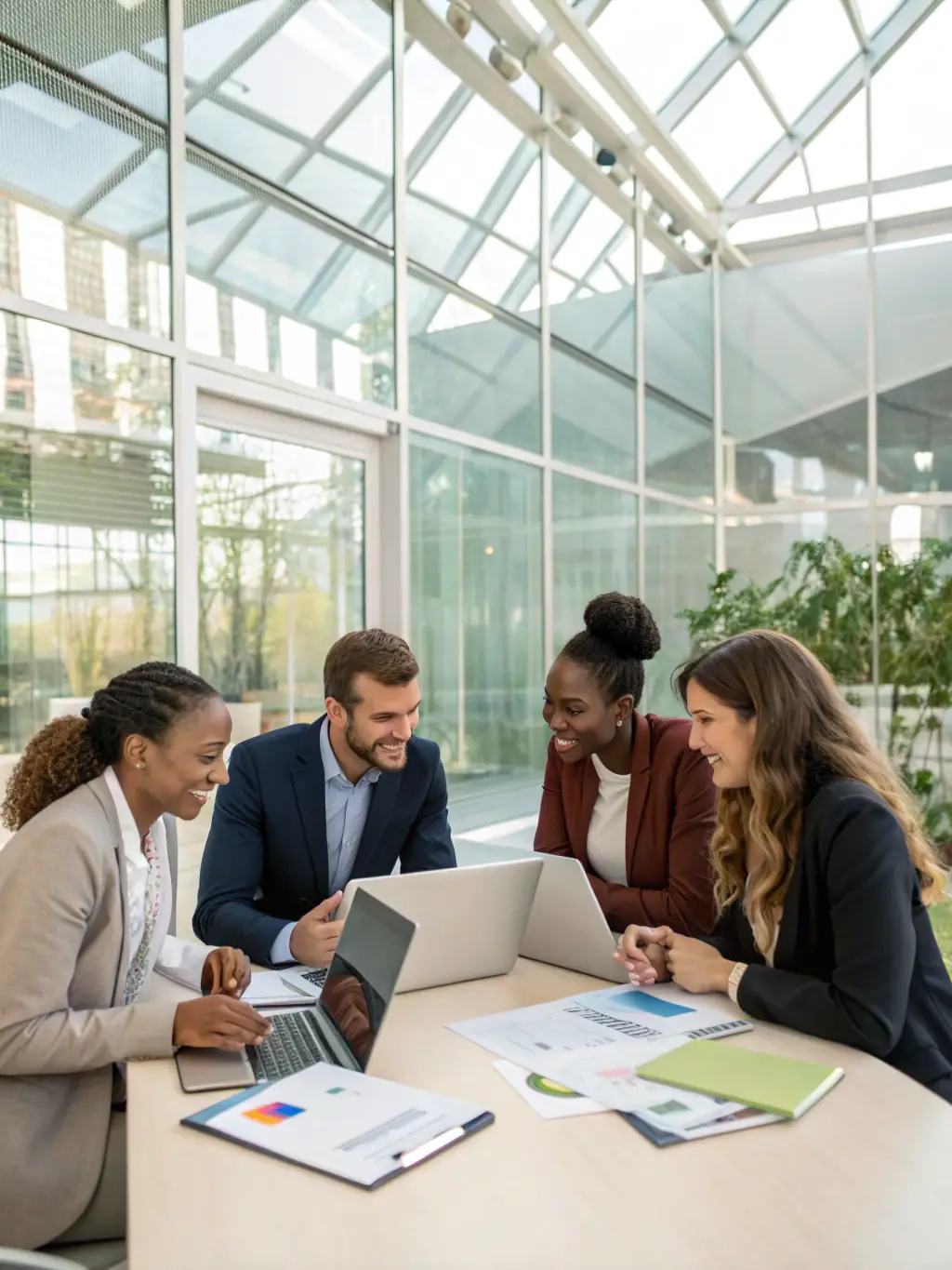 A diverse group of South African professionals collaborating on financial strategies in a modern office, showcasing teamwork and expertise.